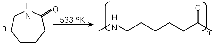 Ring-opening polymerization of caprolactam to form nylon-6