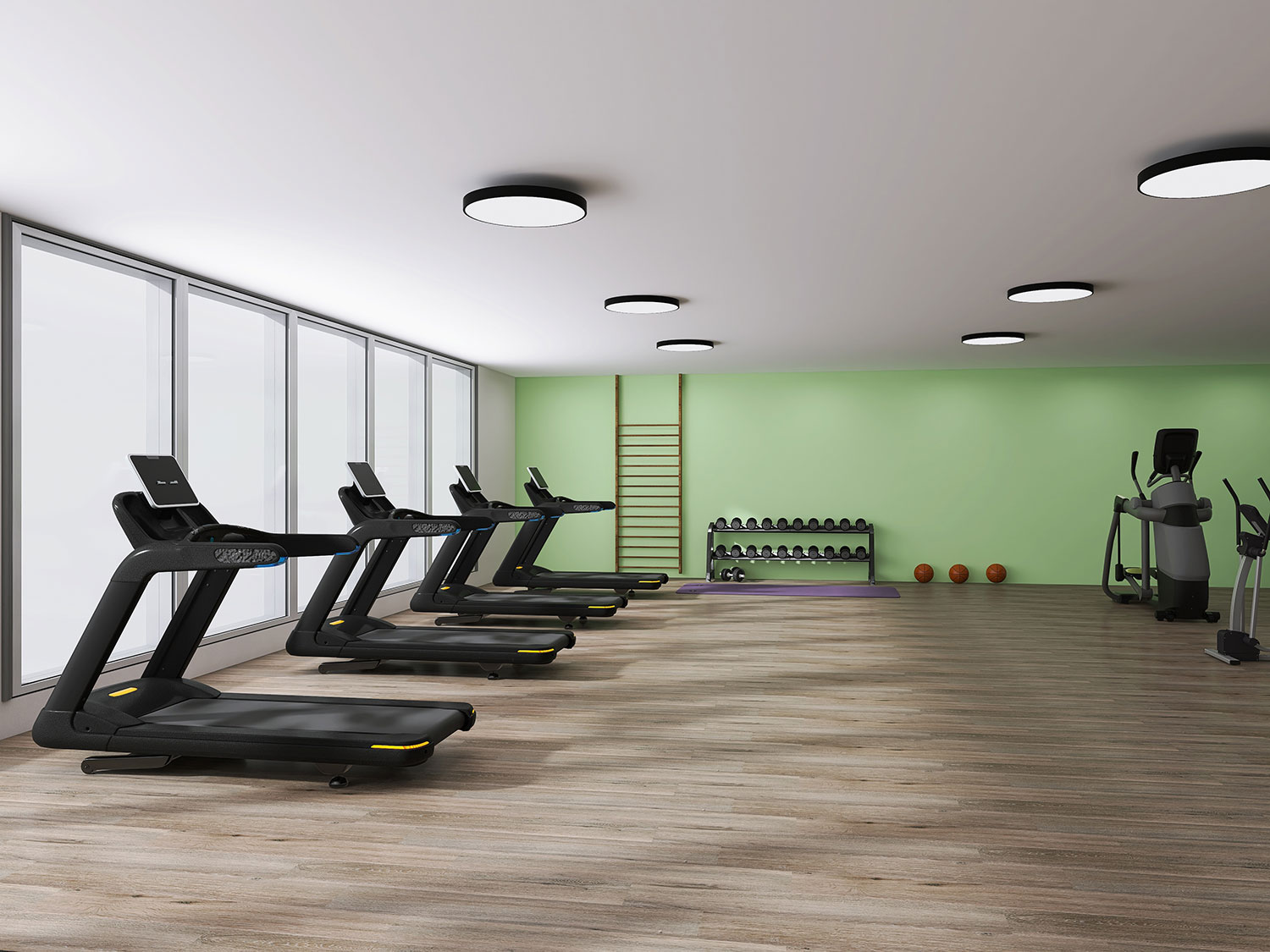 Green PVC cladding wall in gym