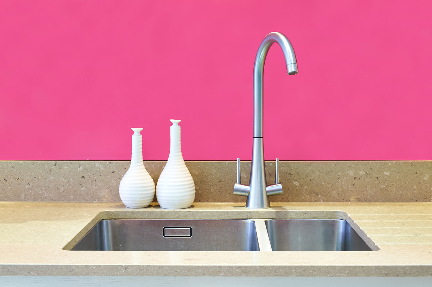 Pink kitchen splashback hygienic cladding