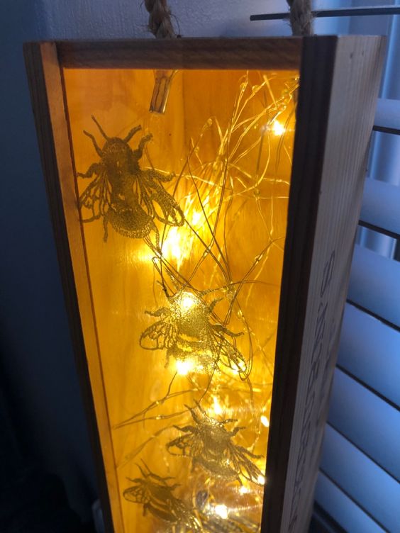 Upcycled wine box used as a light with Perspex