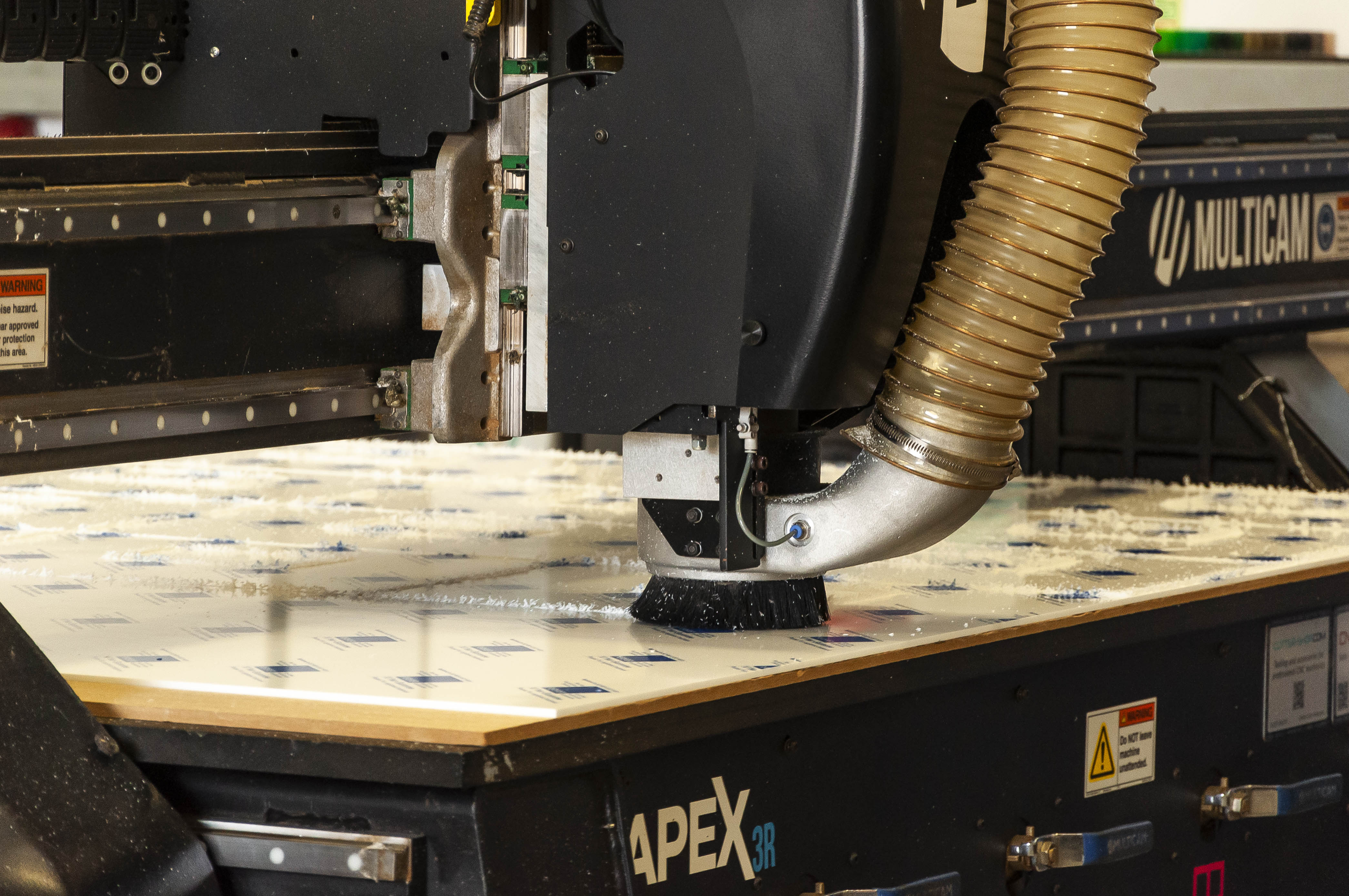 Multicam Apex 3R cutting white Perspex sheet